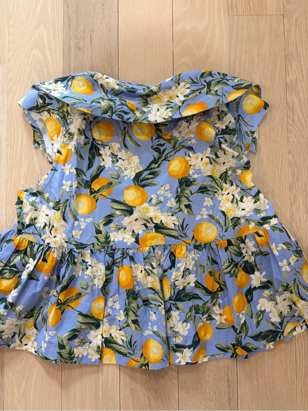 Anthropologie Sky-Blue Lemon & Floral Tie-Waist Blouse - Picture 7 of 8